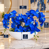 Luxury Blue Orchid Floral Arrangement in White Bowl Vase – 16”