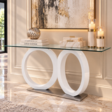 Andes Console Table – Modern White Double Ring Console with Glass Top
