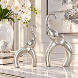 Modern Silver Elephant Sculptures – Set of 2 | Luxury Home Decor