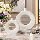 Modern White Round Sculptural Vases with Textured Finish – Set of 2