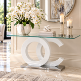 Brunella Console Table – Modern White Gloss & Glass Console Table