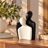 Modern Abstract Couple Sculpture – Black & Ivory Embrace Statue