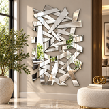 Silver Glass Abstract Wall Mirror -  47" X 1" X 32"