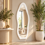 White Wooden Abstract Wavy Wall Mirror  24" X 2" X 63"