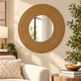 Gold Metal Abstract Wall Mirror with Overlapping Wire Rings
