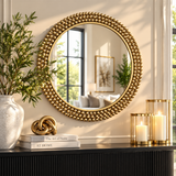 Luxury Gold Beaded Round Wall Mirror