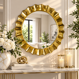 Gold Aluminum Metal Starburst Room Wall Mirror