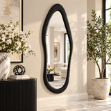 Black Wooden Abstract Wavy Room Wall Mirror