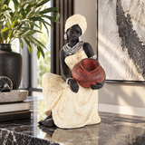 Elegant African Woman Sculpture with Terracotta Pot – Ivory & Black
