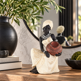 Elegant African Woman Sculpture with Terracotta Pot – Ivory & Black
