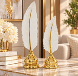 Cosmopolitan Gold Ceramic Bird Feathers Sculpture Set of 2 13", 15"H
