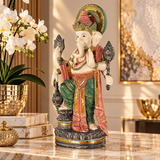 Gold Resin Ganesh Decorative Sculpture with Green, Blue, and Red Accents