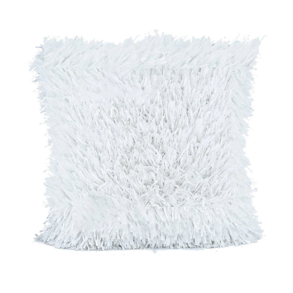 White Ribbon Shaggy Throw Pillow