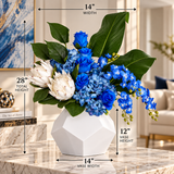 Blue Elegance Floral Arrangement in White Geometric Vase