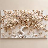 Acrylic Art - White & Gold Floral Tree Wall Art Decor