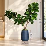 Faux Fiddle Leaf Fig Tree in Blue Planter – 65" Tall