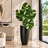 Luxury Variegated Tropical Leaf Arrangement in Tall Black Vase
