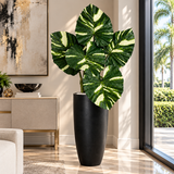 Luxury Variegated Tropical Leaf Arrangement in Tall Black Vase