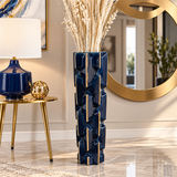 Teal Ceramic Faceted Decorative Vase with Gold Accents