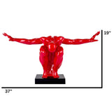 Large Saluting Man Resin Sculpture 37" Wide X 19" Tall // Red