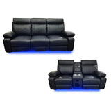 Baltimore Black Power Recliner Sofa Set – LED Lights & Built-In Speakers