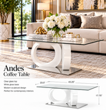 Andes Modern Glass Coffee Table – White Gloss Sculptural Base