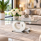 Brunella Modern Glass Coffee Table – White Gloss & Chrome