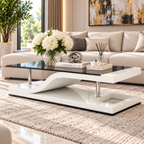 Bamboo Modern Coffee Table – White Gloss & Smoked Black Glass