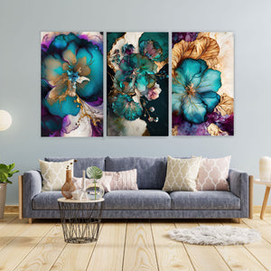 Tempered Glass Art - Triptych Elegant And Beautiful Floral Wall Art Decor