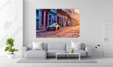 Tempered Glass Art - Old Blue American Car Parked On The Street In Havana Wall Art Decor