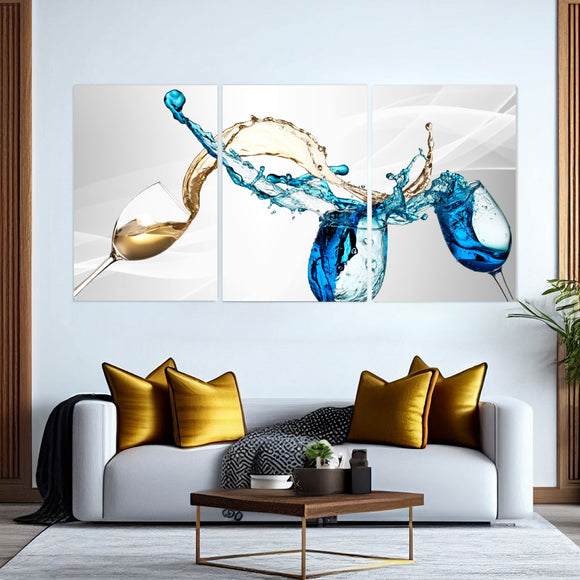 Tempered Glass - Triptych Blue and Gold Liquid Fusion Wall Art Decor