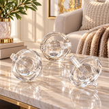 Clear Glass Orb Sculpture with Overlapping Rings and Ball Center Set of 3