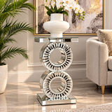 Silver Wood Mirrored Accent Table with Crystal Embellishment, 16" X 16" X 28"