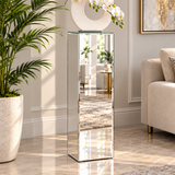 Silver Wood Mirrored Pedestal Table, 10" X 10" X 30"