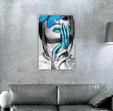 Tempered Glass Art - Blue Butterfly Women Pose Wall Art Decor