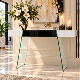 Bronx Console Table – Modern White & Black Console with Glass Legs