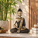 Elegant Gold & Black Meditating Buddha Statue – Luxury Zen Home Decor