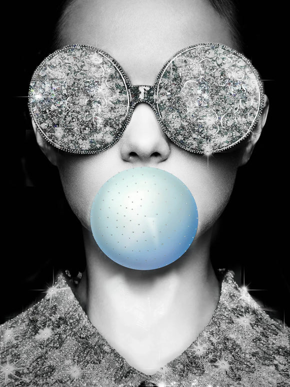 Tempered Glass Art - Women with Bubble Gum Wall Art Decor