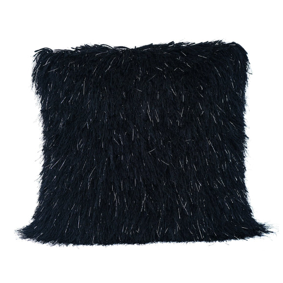 Black Shaggy Lurex Throw Pillow