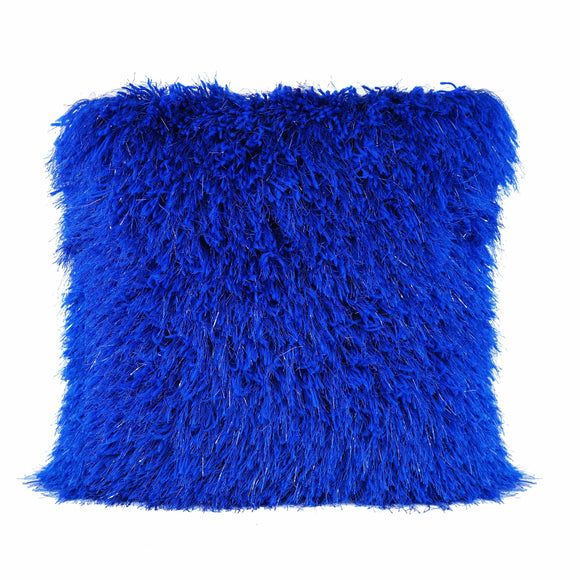 Blue Shaggy Lurex Throw Pillow