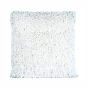 White/ Gold Shaggy Lurex Throw Pillow