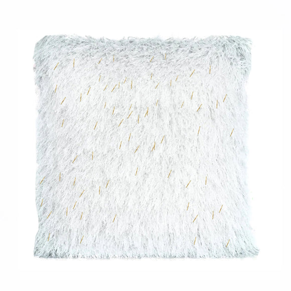 White/ Gold Shaggy Lurex Throw Pillow