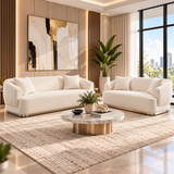 Monaco Beige Bouclé Sofa & Loveseat Set – Modern Curved Design