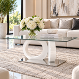 Andes Modern Glass Coffee Table – White Gloss Sculptural Base