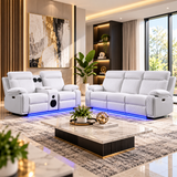 Baltimore White Power Recliner Sofa Set – LED Lights & Built-In Speakers
