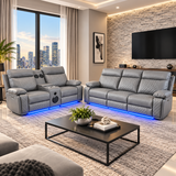 Baltimore Grey Power Recliner Sofa Set – LED Lights & Built-In Speakers