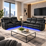 Baltimore Black Power Recliner Sofa Set – LED Lights & Built-In Speakers