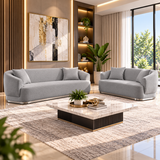 Monaco Grey Bouclé Sofa & Loveseat Set – Modern Curved Living Room Furniture