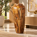 Brown Teak Wood Handmade Tall Floor Decorative Vase