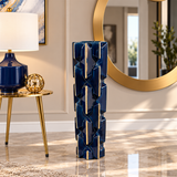 Teal Ceramic Faceted Decorative Vase with Gold Accents